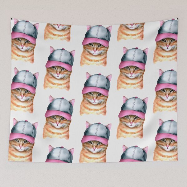 Artikelvorschau, Ingwer getigerte Katze mit pinkfarbener Mütze entworfen und verkauft von pocketart2023.