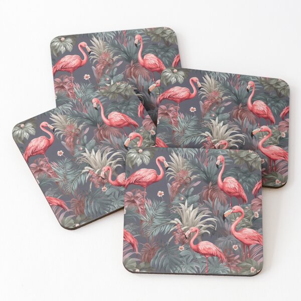 Item preview, flamingo and tropical rose and blossoms palm leaves and a butterfly designed and sold by hAITHAM1985.