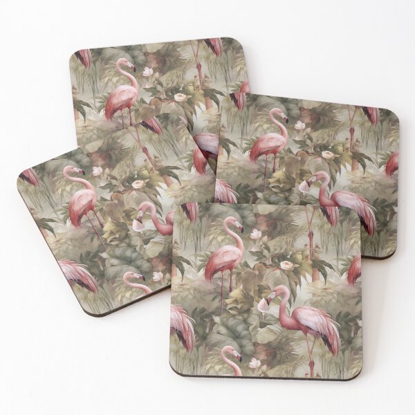Item preview, flamingo and tropical rose and blossoms palm leaves and a butterfly designed and sold by hAITHAM1985.