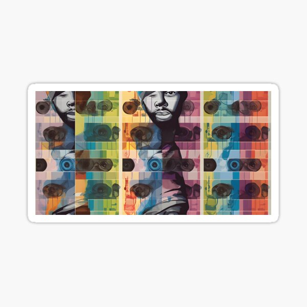J Dilla & Vinyl Record Pattern - Vibrant Retro Colors - T- Shirt Sticker