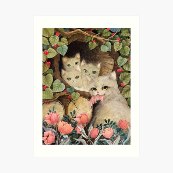 Cats in the wood piles Art Print