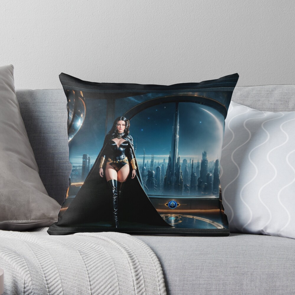 Portrait Of Ansiana Arklairus Of The Klestren Empire AI Concept Art by Xzendor7 - The Essence Of Power And Authority 3 Portrait of Ansiana Arklairus Of The Klestren Empire Science Fiction AI Concept Art by Xzendor7 Decorative Throw Pillow