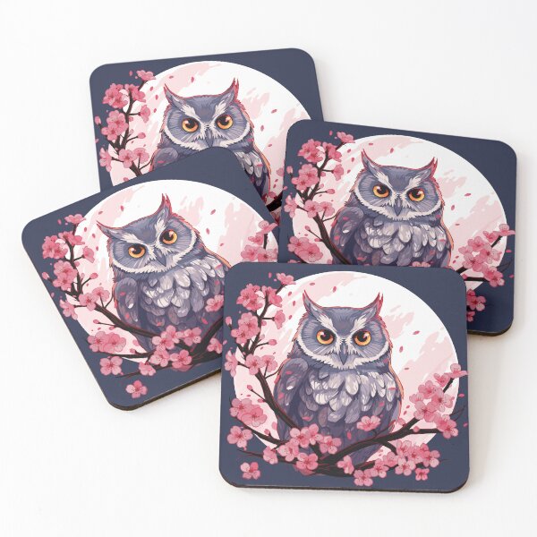 Item preview, Owl and cherry blossoms designed and sold by Jabuticabaeyes.