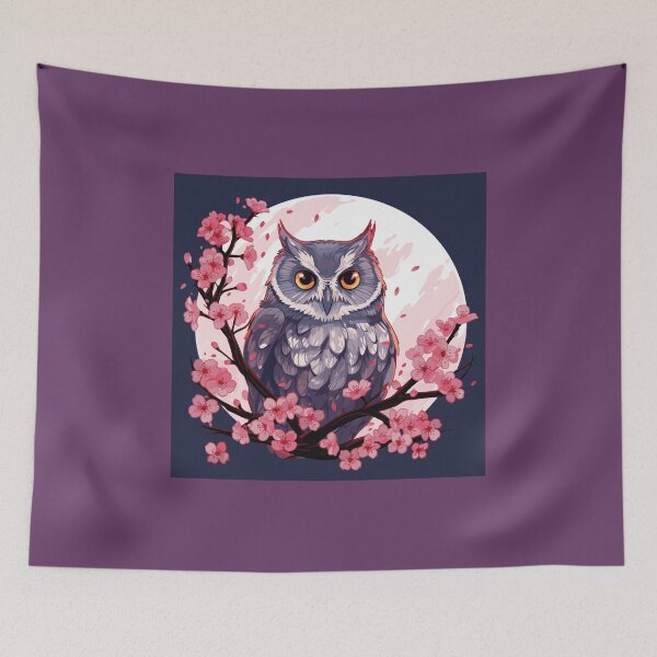 Item preview, Owl and cherry blossoms designed and sold by Jabuticabaeyes.