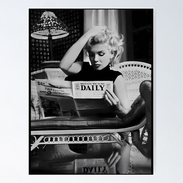 Item preview, Marilyn Monroe Reading Newspaper, Retro Black and White Photograph designed and sold by ClumsyHartman.