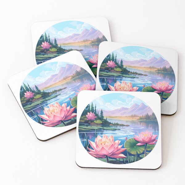 Item preview, Serene Reflections - Mountain Lake with Pink Water Plants designed and sold by UrsaStick.