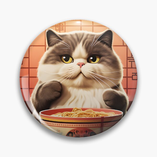 Item preview, Quirky Chubby Kitty Cat Eating Ramen - I Love Ramen designed and sold by KittyStampedeCo.