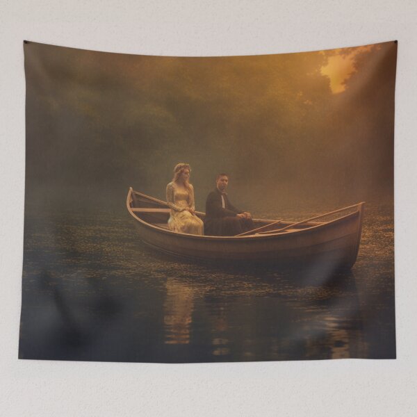 Item preview, Newlyweds on a boat on a lake in a forest designed and sold by isBotStore.