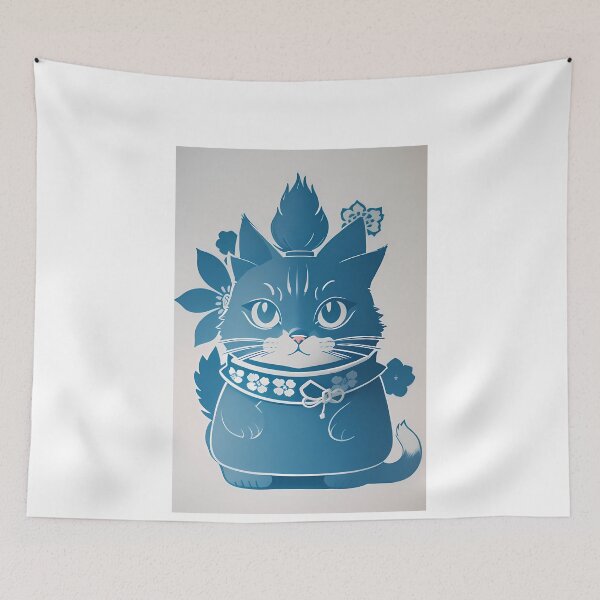 Aperçu de l'œuvre Cyanotype Artistry: Samurai Cat créée et vendue par Mechanical-Artt.