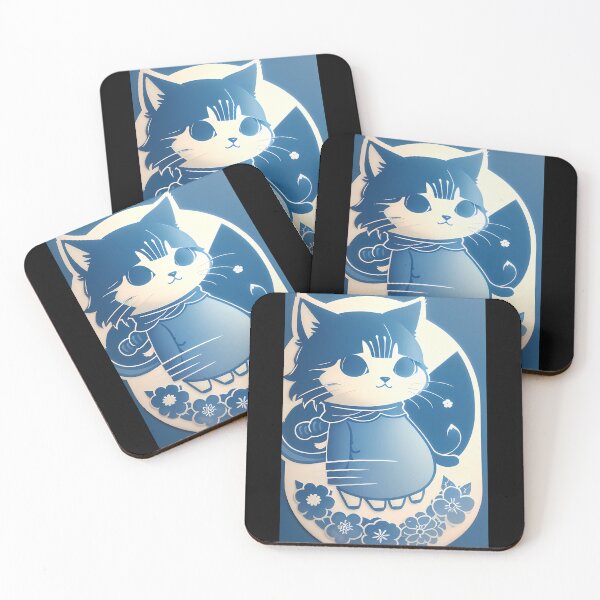 Item preview, Serene Cyanotype Samurai Cat designed and sold by Mechanical-Artt.