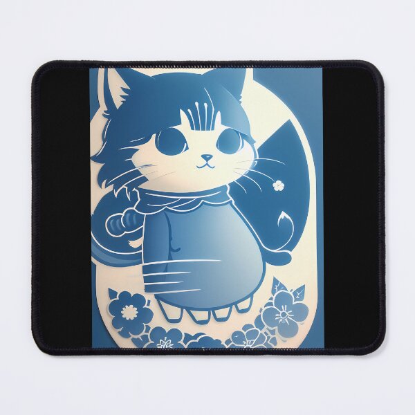 Item preview, Serene Cyanotype Samurai Cat designed and sold by Mechanical-Artt.
