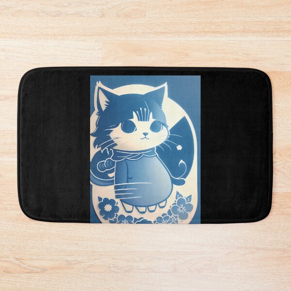 Item preview, Serene Cyanotype Samurai Cat designed and sold by Mechanical-Artt.