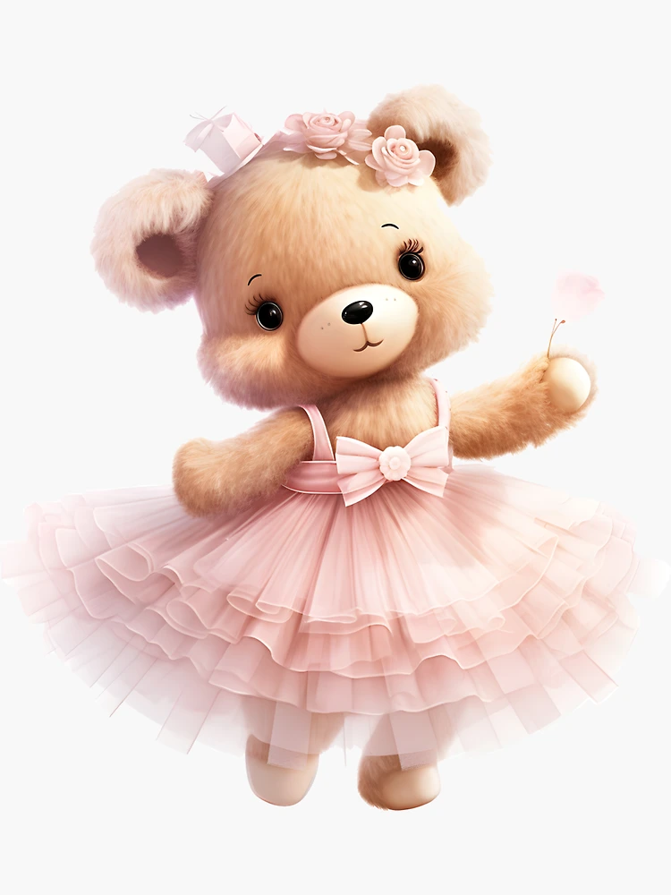 Cute Teddy Bear Girl Pink Dress Stock Illustration 1606004755