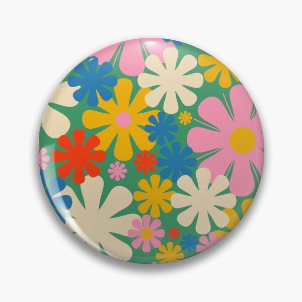 Item preview, Retro Flowers 60s 70s Aesthetic Colorful Floral Pattern in Pop Green Blue Pink Red Mustard Yellow Cream designed and sold by kierkegaard.