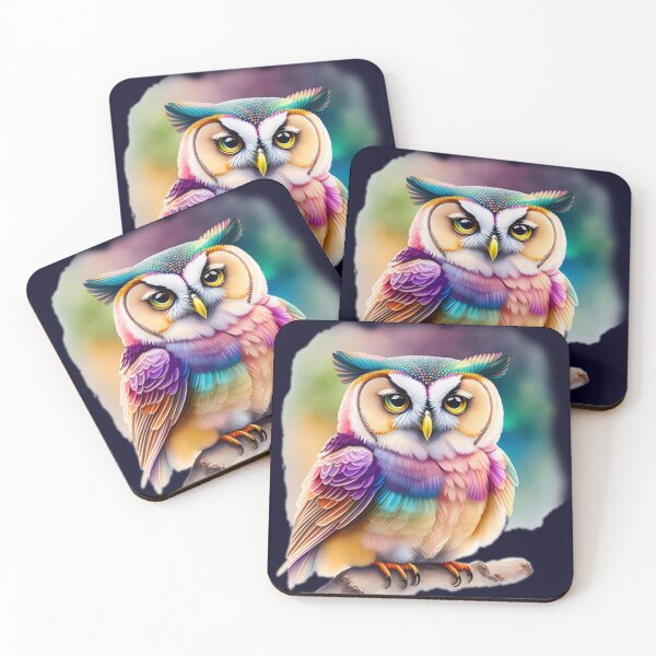 Item preview, Rainbow owl on the tree branch designed and sold by Magical-bear.