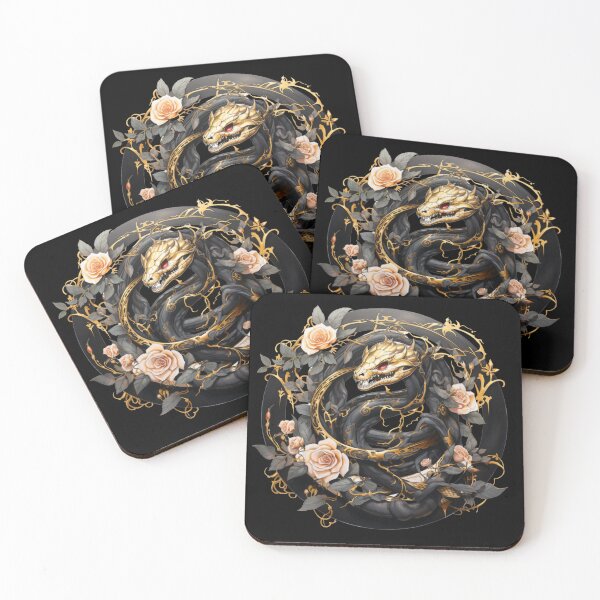 Item preview, Snake And Roses Black And Gold Ouroboros designed and sold by Nightarcade.