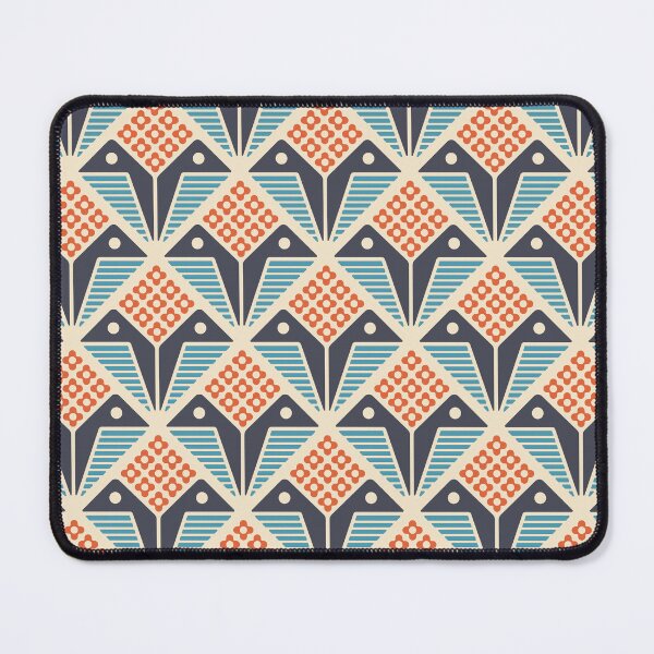 Item preview, KF 0092 D - Vintage Retro Flower 70s Modern Geometric Floral Pattern in Blue and Red on Cream designed and sold by KhakiFinch.