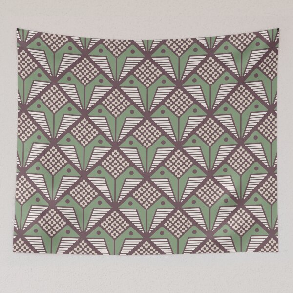 Item preview, KF 0092 F - Vintage Retro Flower 70s Modern Geometric Floral Pattern in Green on Brown designed and sold by KhakiFinch.