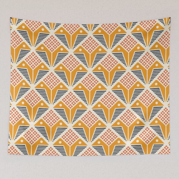 Item preview, KF 0092 G - Vintage Retro Flower 70s Modern Geometric Floral Pattern in Orange on Cream designed and sold by KhakiFinch.