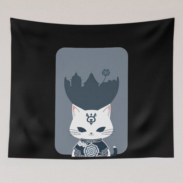Aperçu de l'œuvre Dynamic Cyanotype Samurai Feline créée et vendue par Mechanical-Artt.