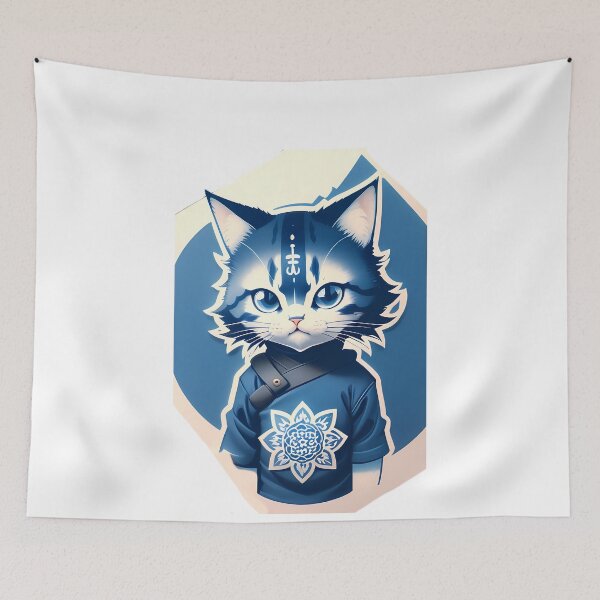 Item preview, Cyanotype Samurai Cat Warrior's Strength designed and sold by Mechanical-Artt.