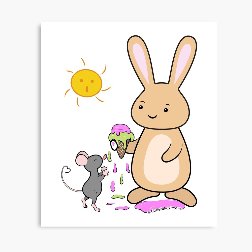 Bunny and the little mouse with melting ice cream