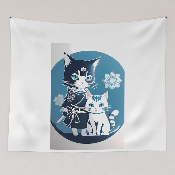 Item preview, Cyanotype Enigmatic Warrior Samurai Cat designed and sold by Mechanical-Artt.