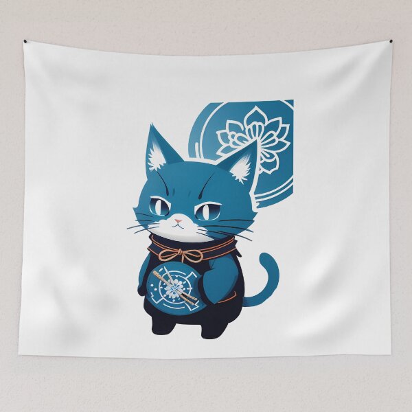 Item preview, Samurai Cat Elegance in Cyanotype designed and sold by Mechanical-Artt.