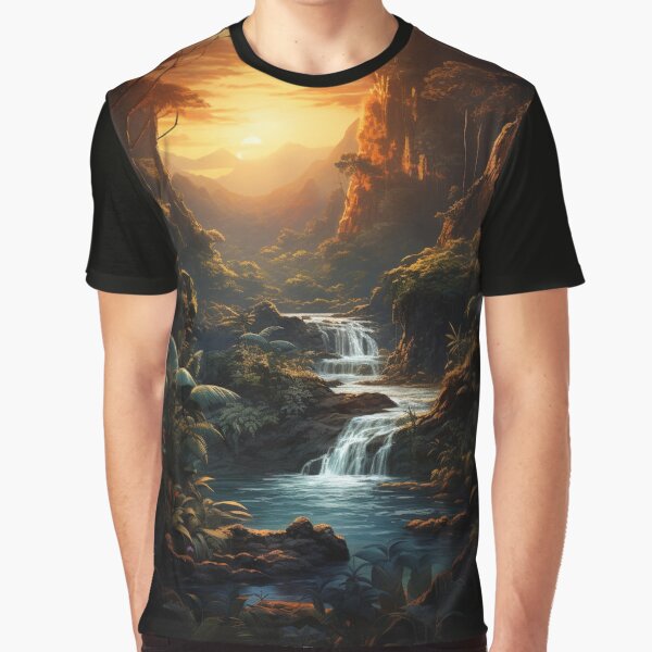 Vista previa del artículo con la obra «Digital Mirage: Sunlit Waterfall in Pixel Precision - 1», diseñado y vendido por Moisky Art.
