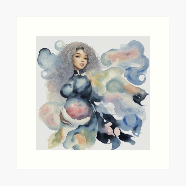 Item preview,  pregnant beautiful black woman, black motherhood, watercolor design designed and sold by womenandflowers.