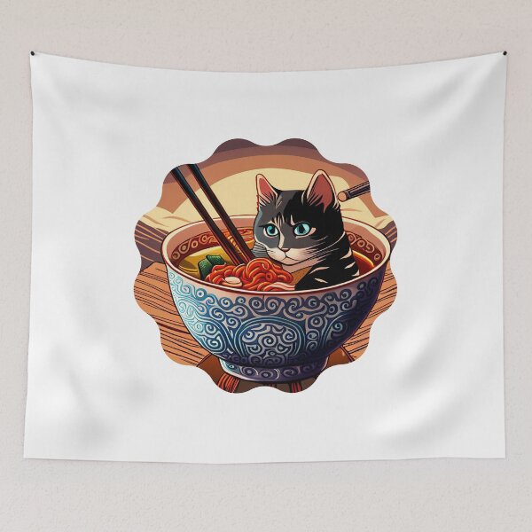 Artikelvorschau, Kawaii Vintage japanische Ramen-Katze entworfen und verkauft von Posivibez Designs.