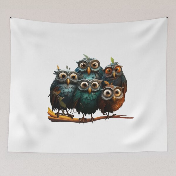 Item preview, This illustration features adorable and comical owl characters perched on a branch designed and sold by BogatyrovaOlena.