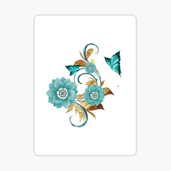 Enchanted gold leafed Turquoise Flower Sticker