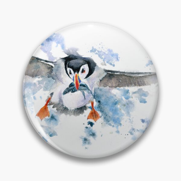 Item preview, puffin landing with eels in his beak designed and sold by artbyrachel.