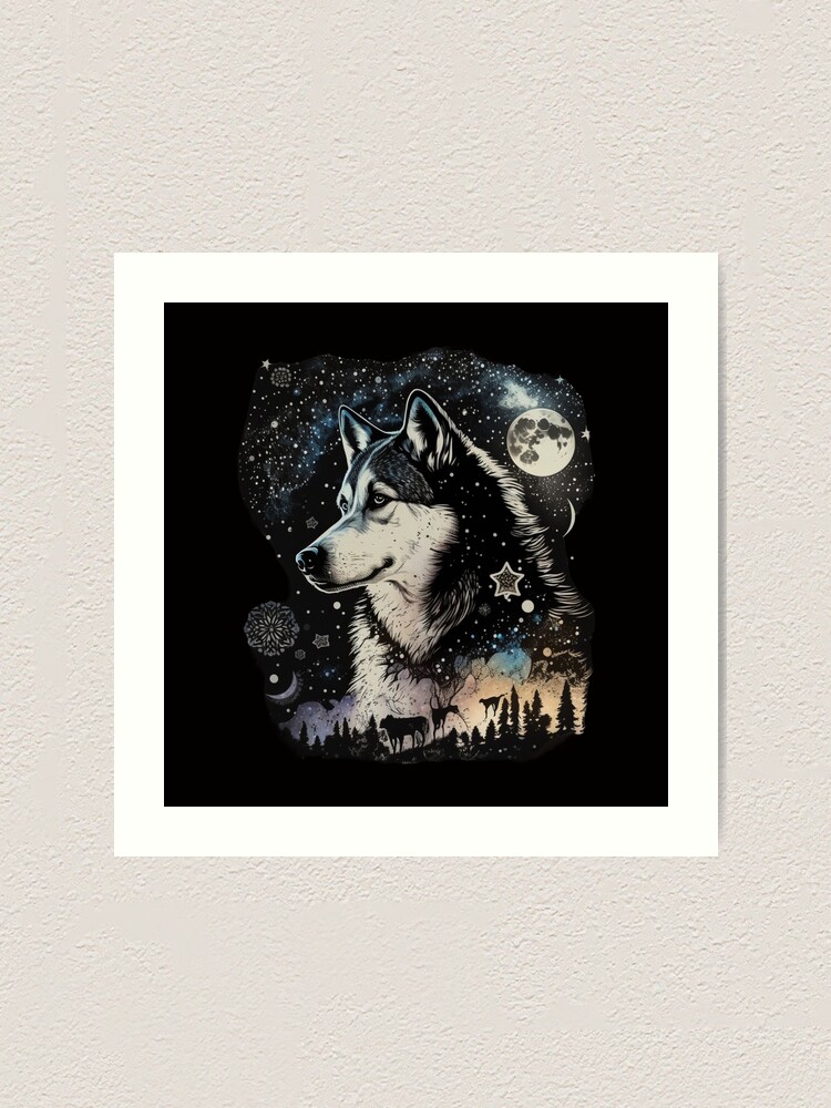 Siberian Husky Dog Zen Galaxy in Space Art Print