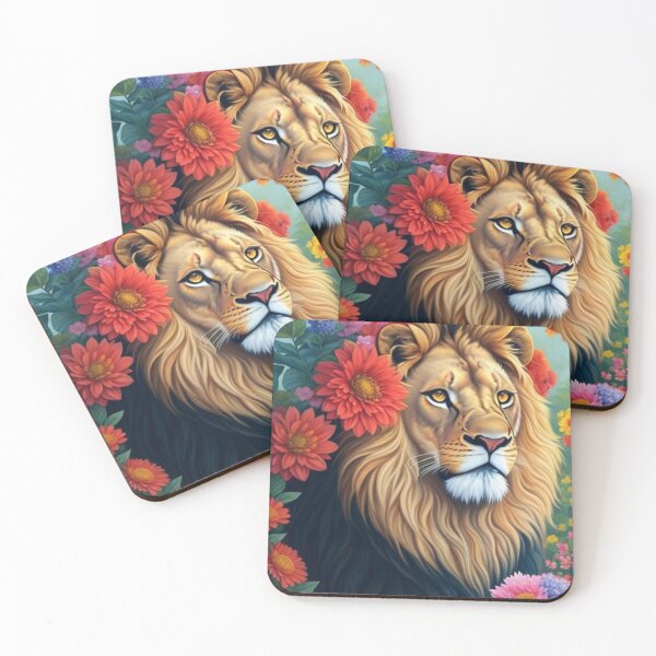 Item preview, Lion face with flowers illustration generative ai designed and sold by juoctaviniarts.