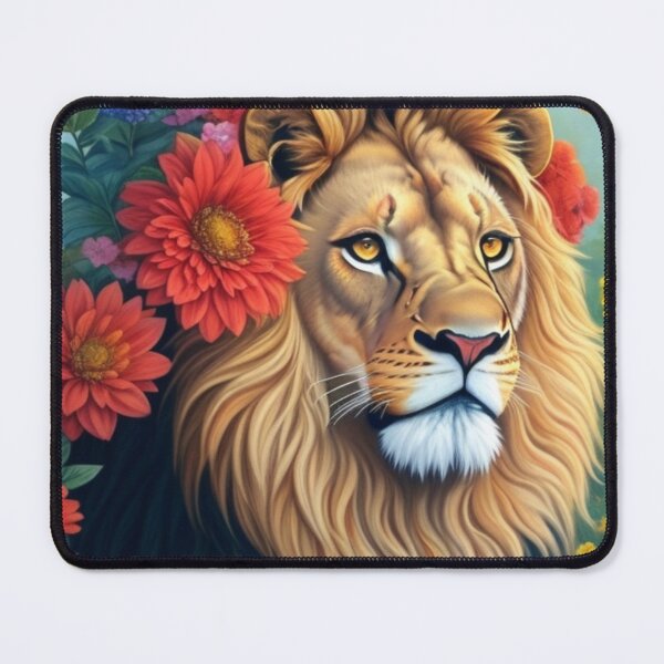 Artikelvorschau, Löwengesicht mit generativer KI der Blumenillustration entworfen und verkauft von juoctaviniarts.