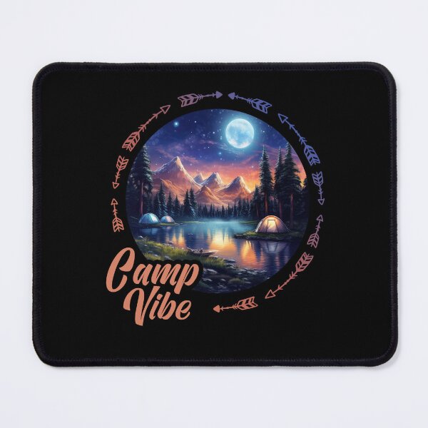 Item preview, Camp Vibe Tents With Mountains Forest Trees Sunset Lake By Night With Stars designed and sold by xenami.