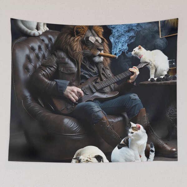 Item preview, lion playing guitar , smoking cigar  designed and sold by DeluxBee.