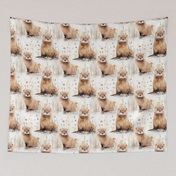 Item preview, Eurasian Otter Seamless Pattern Design designed and sold by CaledoniArt.