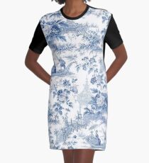 Powder Blue Chinoiserie Toile Graphic T-Shirt Dress