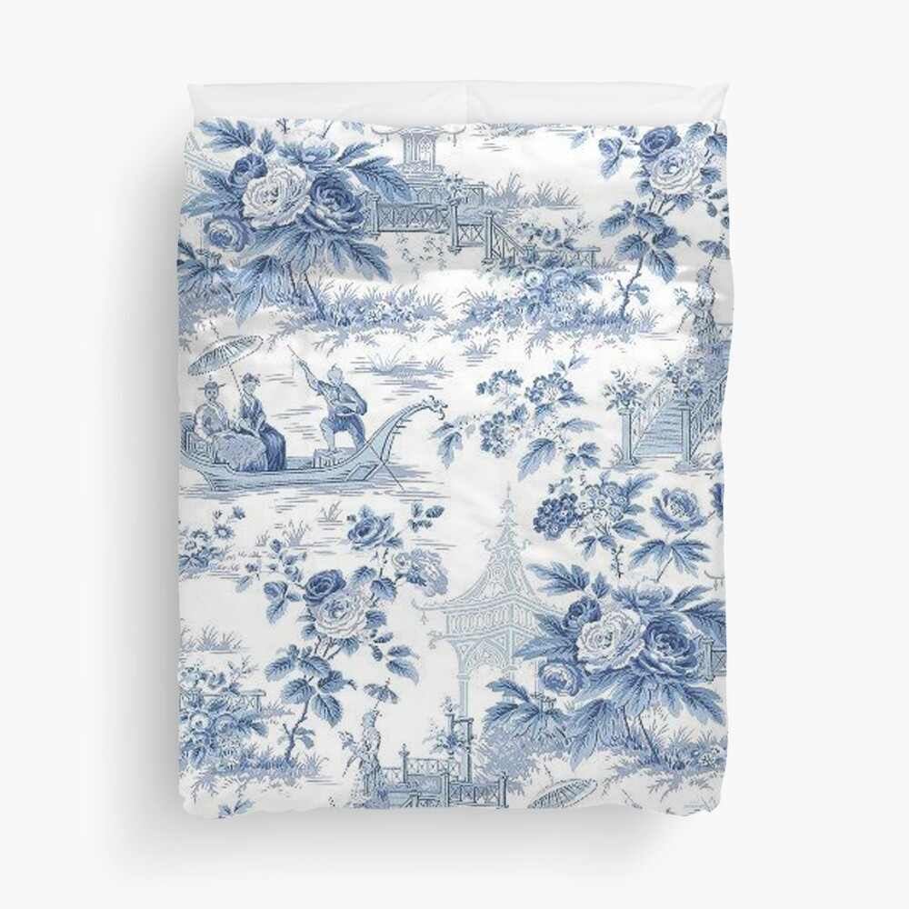 "Powder Blue Chinoiserie Toile" Duvet Cover for Sale by TheChinoiserie