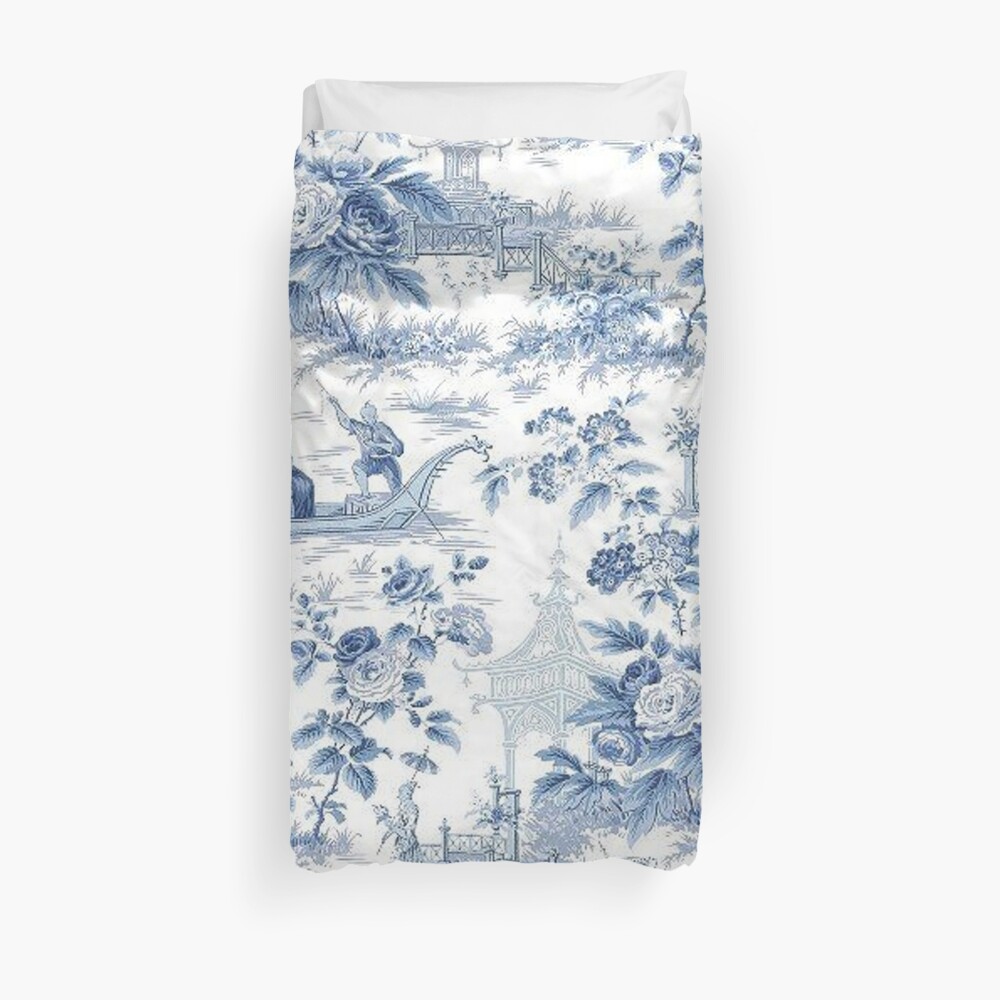 Powder Blue Chinoiserie Toile Duvet Cover
