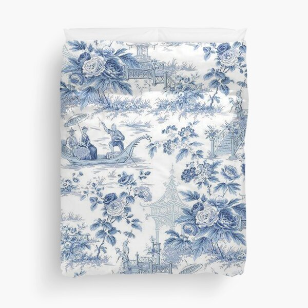 Powder Blue Chinoiserie Toile Duvet Cover
