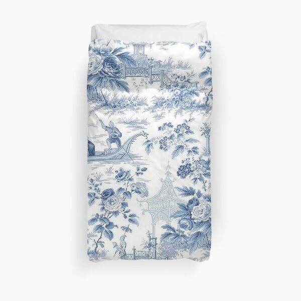 Powder Blue Chinoiserie Toile Duvet Cover