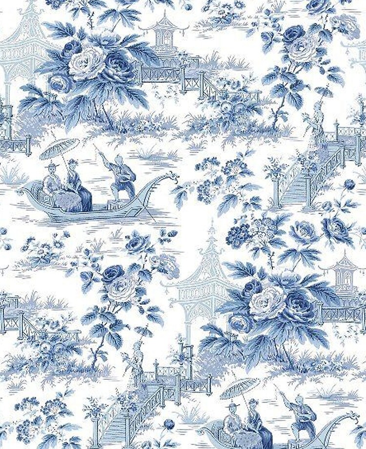 Phone Case - Soft Blue Toile with Chinoiserie Monogram –