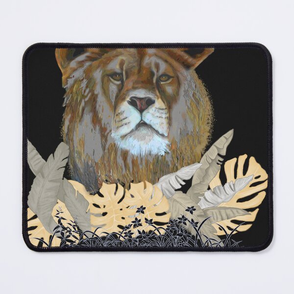 Item preview, Jungle Art, Africa Safari, Lion Face,  Gold Leaves, Elegant Design, Wild Cat designed and sold by BoastInArt.