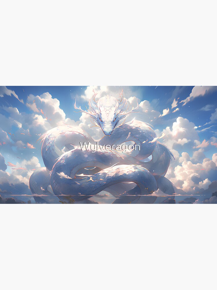 Celestial Serenity: Majestic White Dragon Soaring Through Skies