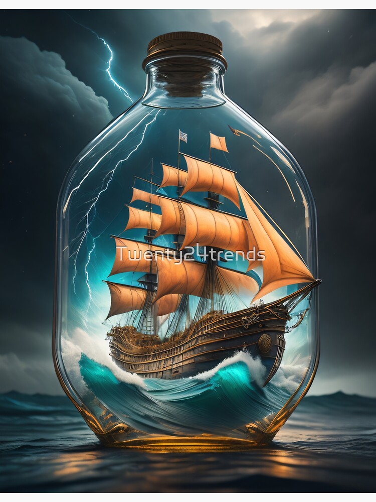 Lost at sea, ship in bottle