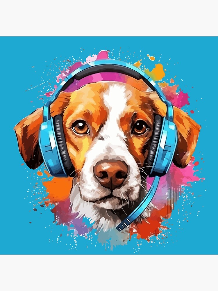 Cute Colorful Dog Wearing Headphones